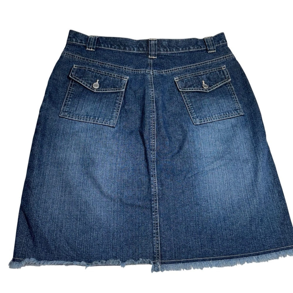 Y2K Gloria Vanderbilt Denim Skirt Size 12 Blue Button Front Raw Hem VTG - Picture 3 of 7